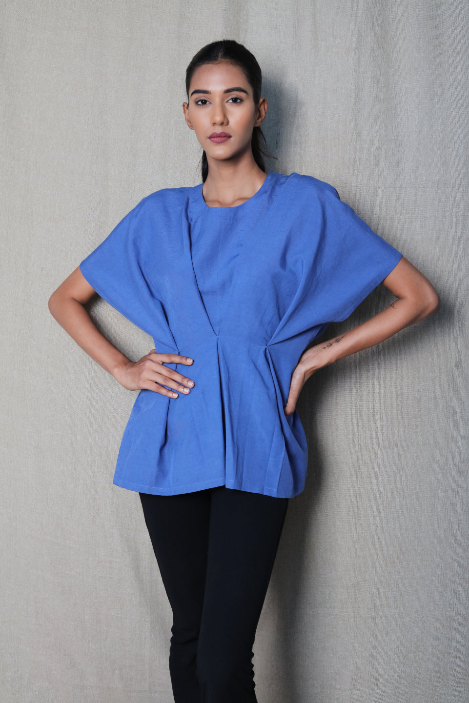 Pleated blue top